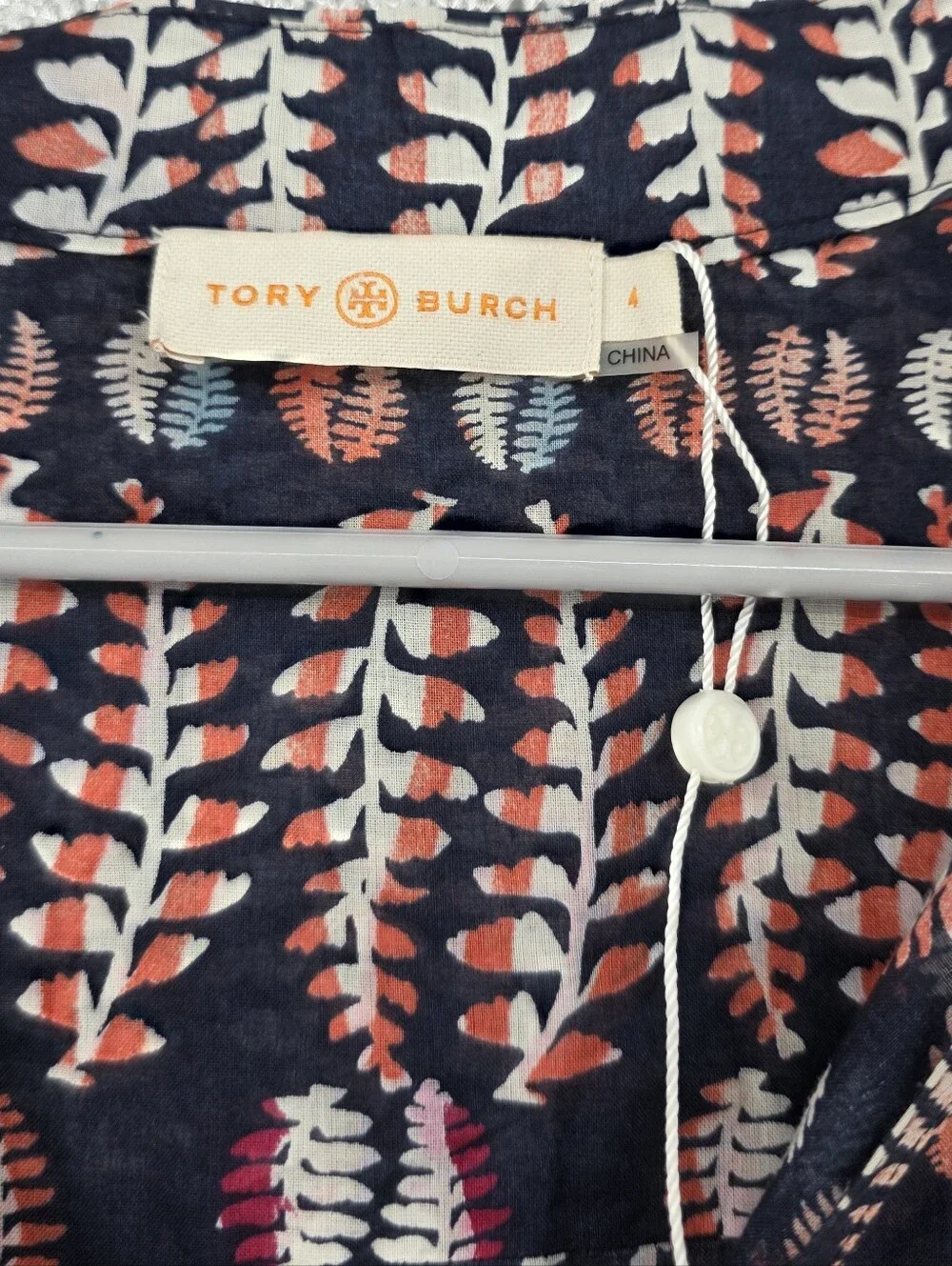 Tory‎ Burch Blue and Pink Graphic Tunic with Mandarin Collar 4